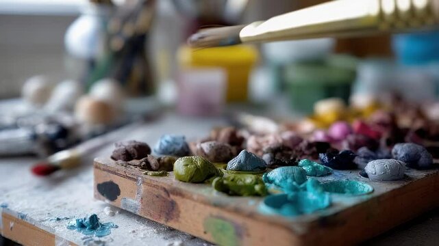 An artists palette with vivid colors that mix and blend representing the creative process of distilling complex ideas into simpler more understandable forms emphasizing clarity and