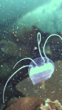 Witness the mesmerizing Turritopsis nutricula gliding gracefully through frigid waters under the ice.