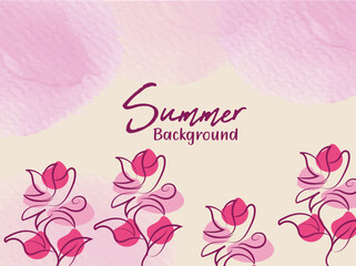 Elegant Pink Watercolor Summer Background with Floral Design