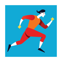 Colorful geometric illustration depicting a person running in action against a blue backdrop