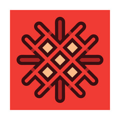 Modern geometric floral motif on red background with a simple and colorful design