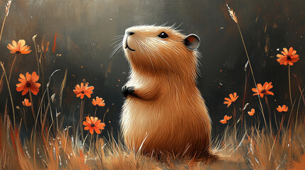 a cute minimalistic simple capybara side profile