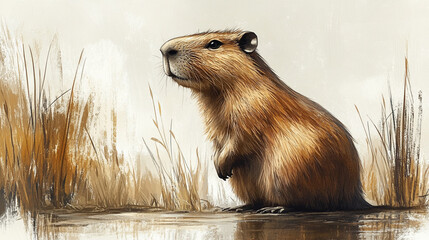 a cute minimalistic simple capybara side profile