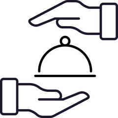 Fototapeta premium Restaurant Bowl with Cloche between Hands Outline Icon for Graphic and Web Design, Apps, Adverts, Various Cards