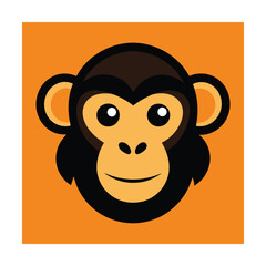 Cartoon illustration of a friendly monkey face with a happy expression on an orange background