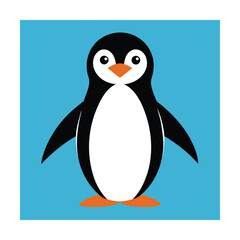 Naklejka premium Cute cartoon penguin standing in front of a bright blue background adorable illustration