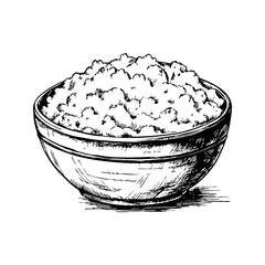 Vintage bowl of cottage cheese with detailed curd texture