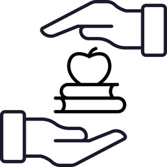 Apple on Books between Hands Line Icon for Web Sites, Books, Cards, Apps