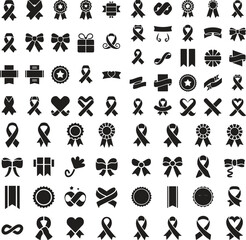 silhouette ribbon and bow line icons set. decoration, gift, celebration, wrap. vector illustration