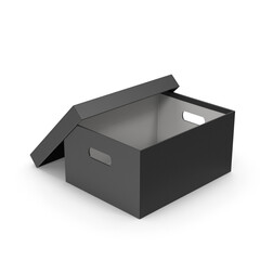 Black Storage Box with Lid Open Isolated on White Background