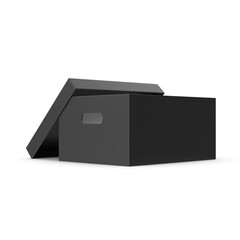 Black Storage Box with Lid Open Isolated on White Background