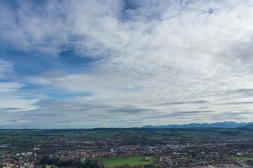 City view with a cloudy sky in the background