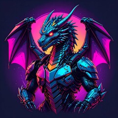 Cyberpunk Dragon Neon Armor  Crimson Eyes