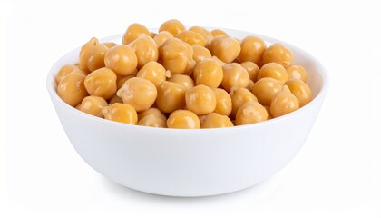 Chickpeas in bowl isolated on white background with full depth of field for vegan protein or Middle Eastern cuisine concept