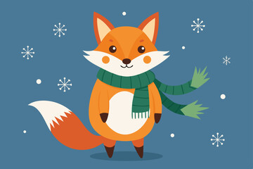 Fototapeta premium christmas fox wearing scarf and mittens vector illustration