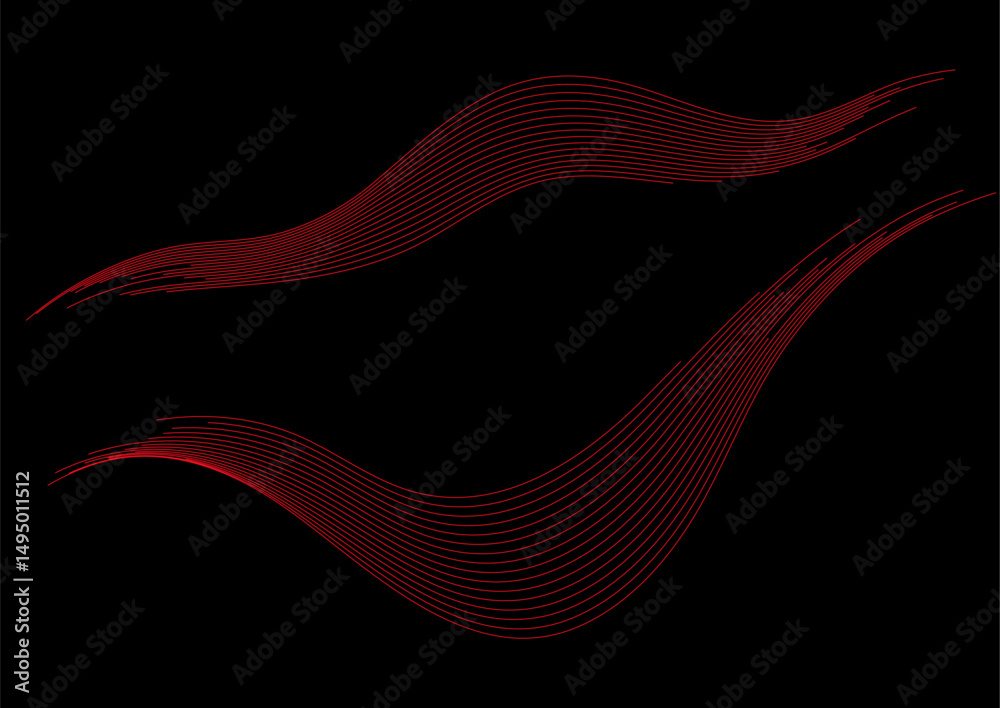 Fototapete red dark minimal wavy lines abstract futuristic tech background. vector digital design