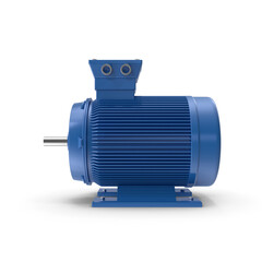 Blue Industrial Electric Motor Isolated on White Background