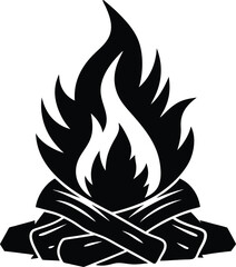 Minimalist Black Bonfire Silhouette with Flames Independence Day Design
