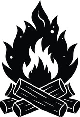 Minimalist Black Bonfire Silhouette with Flames Perfect for Independence Day Designs