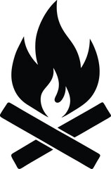 Minimalist Campfire Silhouette Crossed Logs and Flame Bold Black Design for Summer