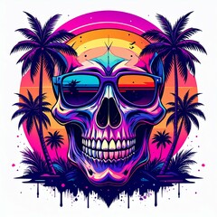 Neon Skull Paradise Sunset Vibes