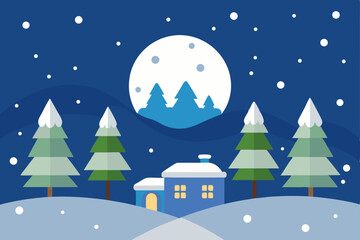 magical snowfall on christmas eve vector illustration