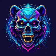 Cyber Bear Skull Neon Nightmare