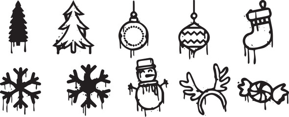 Hand drawn halloween christmas set line art vector	