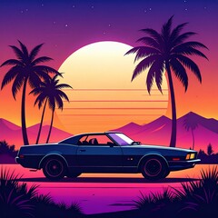 Synthwave Sunset Ride Classic Car  Palms