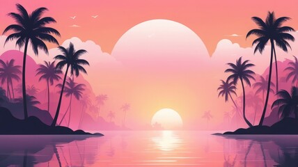 Obraz premium Tropical Trees with Pink and Orange Fog