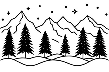 Vector northern lights over snowy forest vector illustration