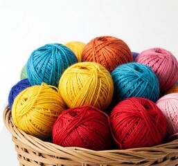 Colorful Yarn Balls in a Woven Basket