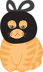Cute orange tabby cat wearing a bandit plastic mask illustration