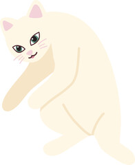 A cute mischievous white cat laying down meme illustration