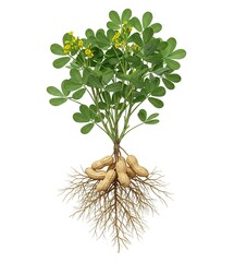 Detailed Illustration of a Groundnut Plant with Underground Peanuts