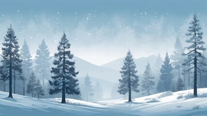 Fototapeta premium Winter Pines with Cool-Toned Mist