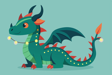 Obraz premium christmas dragon wrapped in festive lights vector illustration