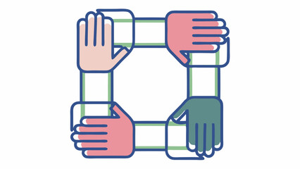 Illustration of hands of different colors forming a square frame symbolizing unity and collaboration concept