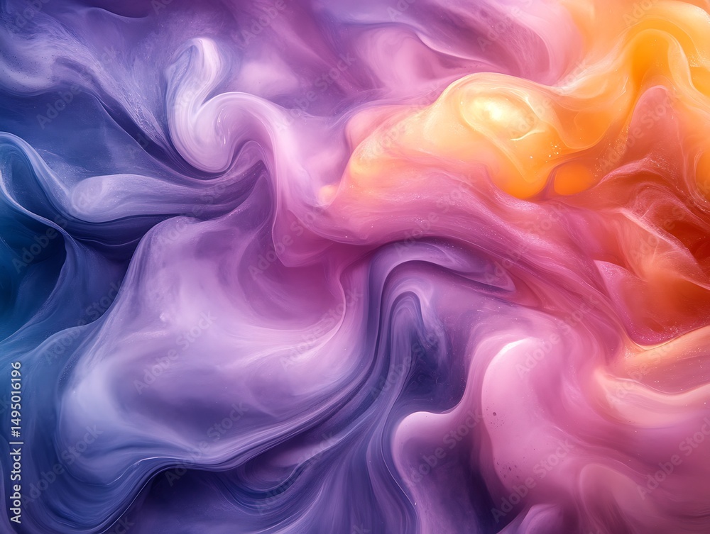 Poster swirling colors blending in dynamic patterns with soft gradient light