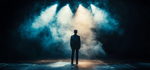 Person centered on stage spotlight