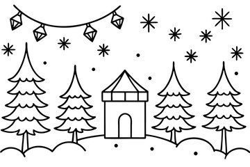 Obraz premium Vector fairytale forest decorated for Christmas vector illustration