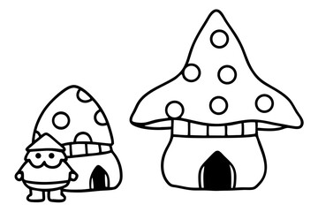 Fototapeta premium christmas gnomes in mushroom houses vector illustration