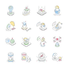 Well crafted handy pack showing isometric icons of ai and robotics