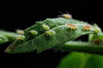 Micro lens photo of lice on tomato leaf for analysis
