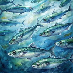 Mackerel swimming in open ocean