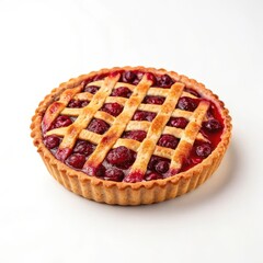 Classic cherry pie with a golden crust and juicy red filling displayed in a side view for an enticing food photograph