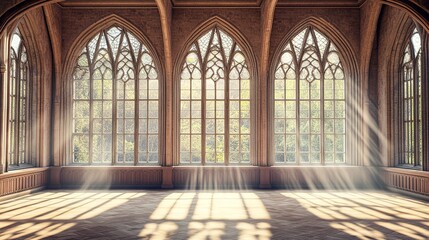 Obraz premium Renaissance Empty Big Hall Dark Gothic Light and Smoke Room 