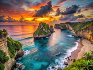 Nusa Penida Beach Bali: Stunning Low Light Photography, Dramatic Sunset, Cliffside Paradise, Idyllic Island Escape