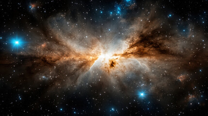 Naklejka premium Stunning cosmic scene featuring vibrant starfields and swirling nebulas, showcasing beauty