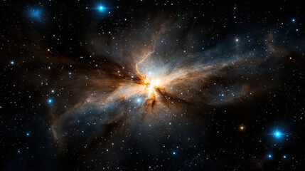 Bright cosmic explosion swirling gases star formation deep space colorful nebula